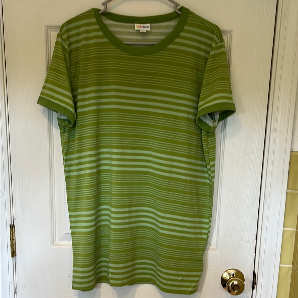 LuLaRoe Liv Green Striped T-Shirt